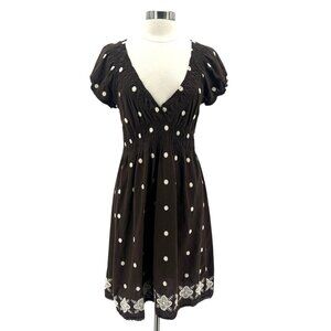 Cute Options Womens Large Dress Embroidered Polka Dot Brown Babydoll